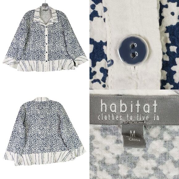 Habitat Tops - Habitat Button Up Shirt Top Women’s Size Medium M Blue White Floral LS